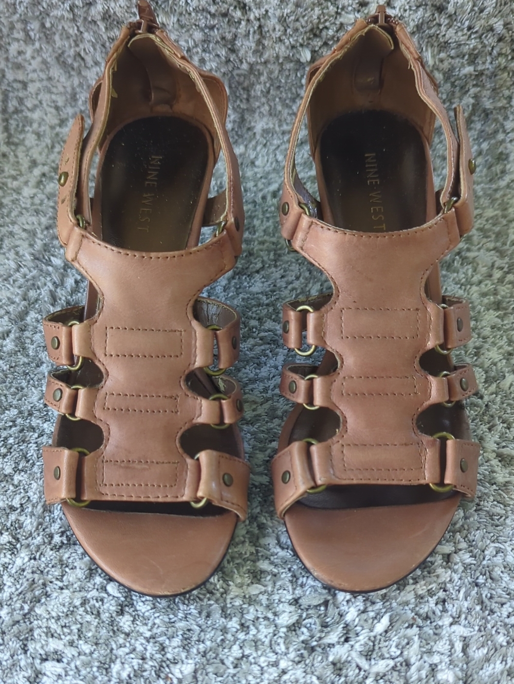 Nine West Tan Strappy Leather Gladiator Sandals Size USA 5.5 M